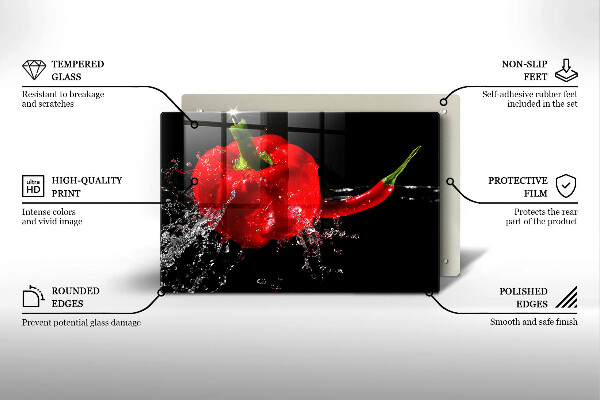 Cutting board Red peppers in water