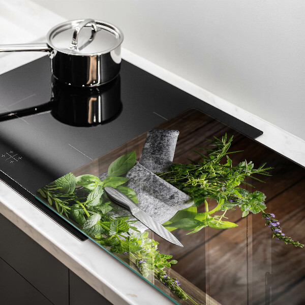Cutting board Herbs plants and wood