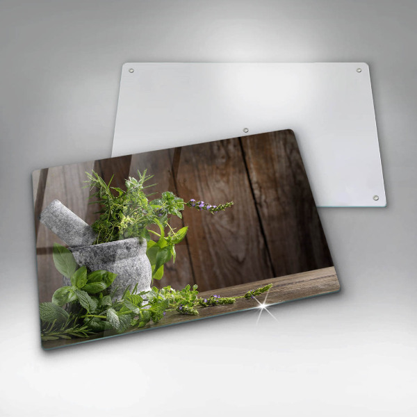 Cutting board Herbs plants and wood