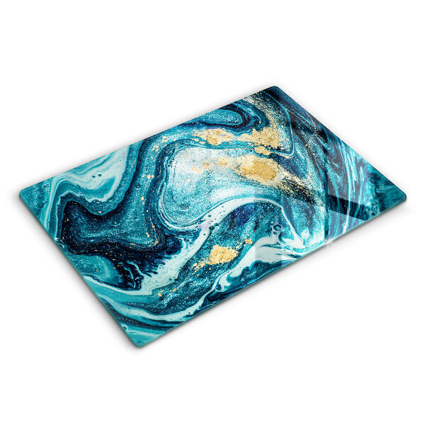 Chopping board glass Blue abstraction gold