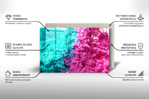 Chopping board glass Turkos-pink smoke