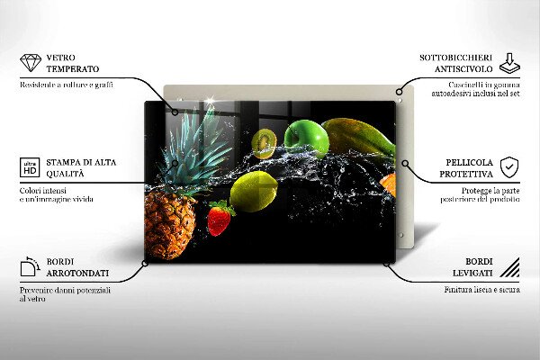 Chopping board glass Fruits in water