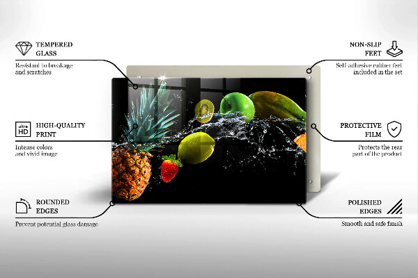 Chopping board glass Fruits in water