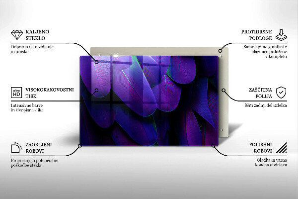 Chopping board glass Neon feathers