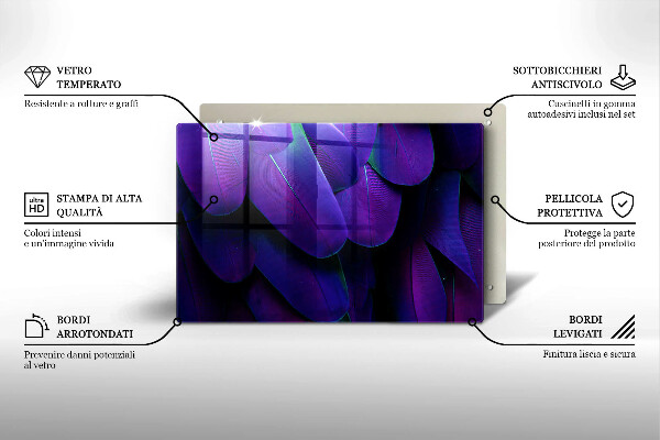 Chopping board glass Neon feathers