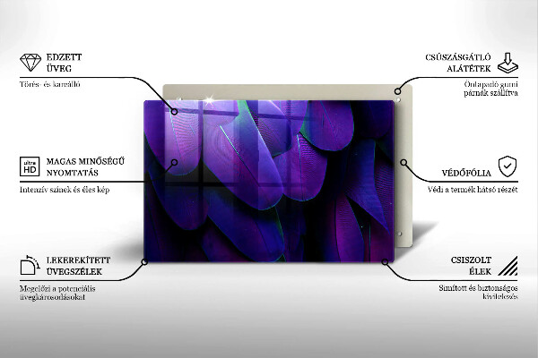 Chopping board glass Neon feathers