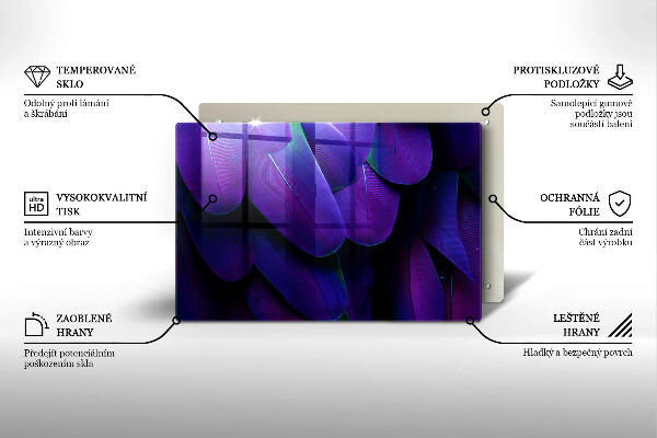 Chopping board glass Neon feathers