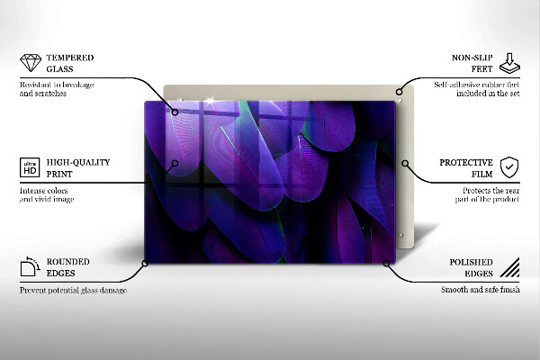 Chopping board glass Neon feathers