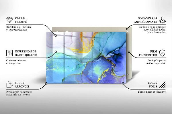 Chopping board glass Cracked stone gold
