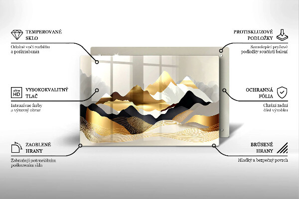 Chopping board glass Abstraction of golden mountains