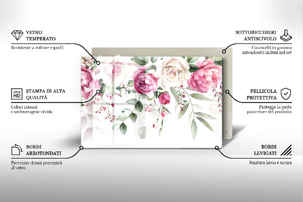 Chopping board glass Watercolor roses