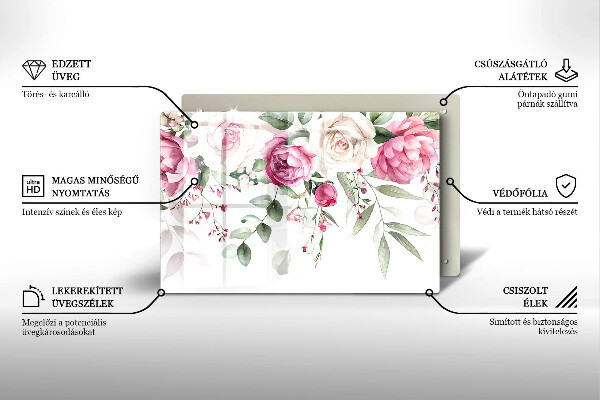 Chopping board glass Watercolor roses