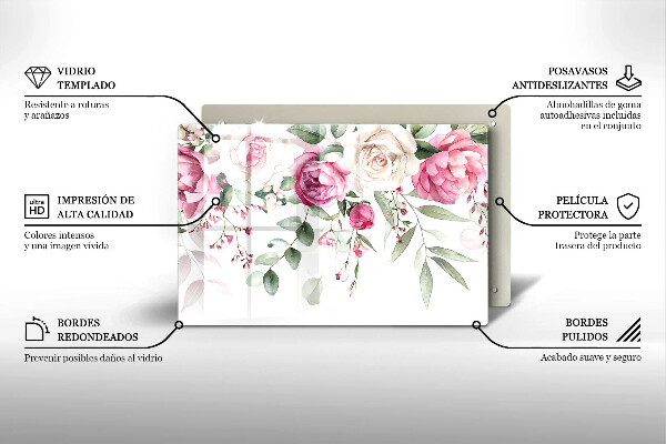 Chopping board glass Watercolor roses