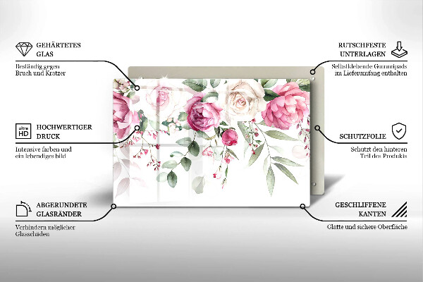 Chopping board glass Watercolor roses