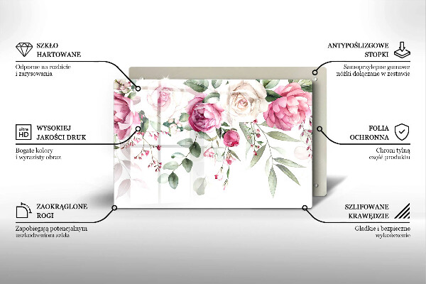 Chopping board glass Watercolor roses