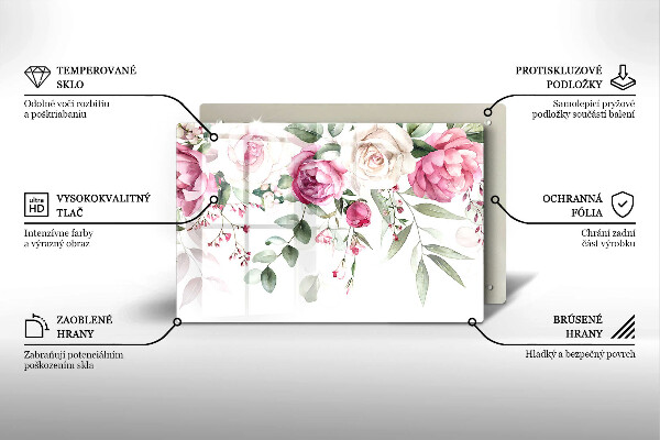 Chopping board glass Watercolor roses