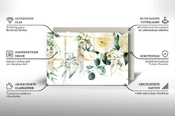 Chopping board glass Watercolor flowers