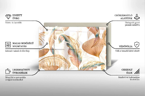 Chopping board glass Boho feathers and leaves
