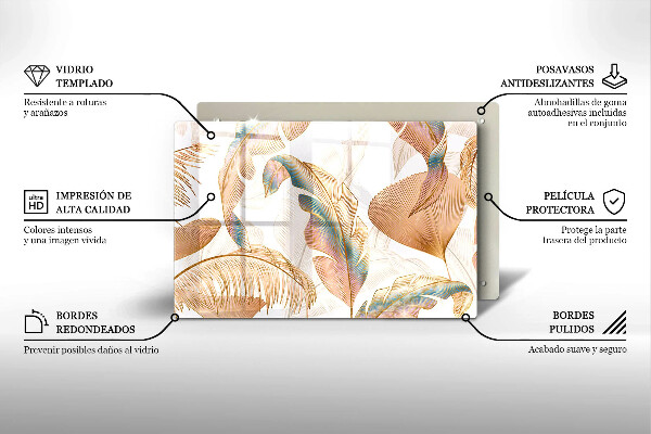 Chopping board glass Boho feathers and leaves