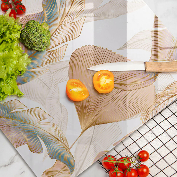 Chopping board glass Boho feathers and leaves