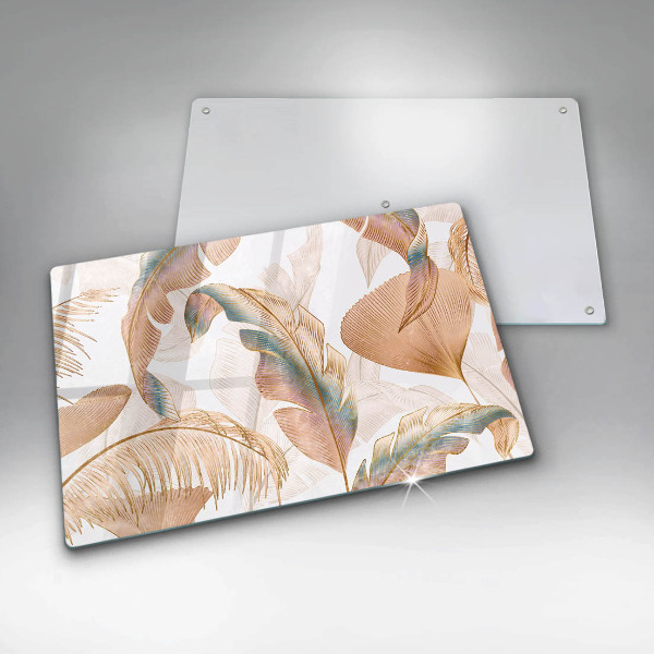 Chopping board glass Boho feathers and leaves