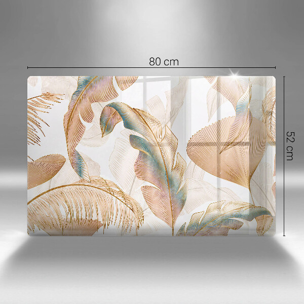 Chopping board glass Boho feathers and leaves