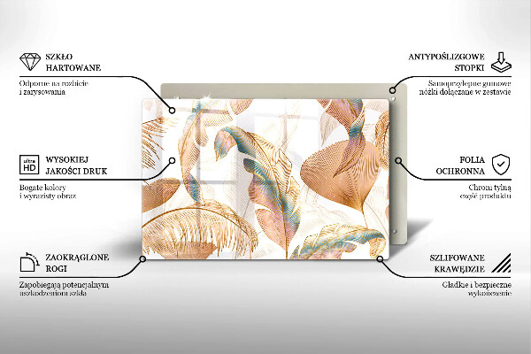 Chopping board glass Boho feathers and leaves