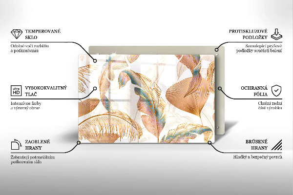 Chopping board glass Boho feathers and leaves