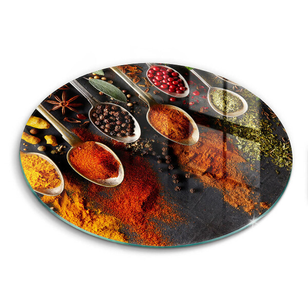 Chopping board glass Spoons with spices