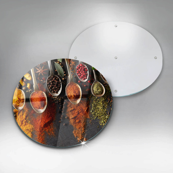 Chopping board glass Spoons with spices
