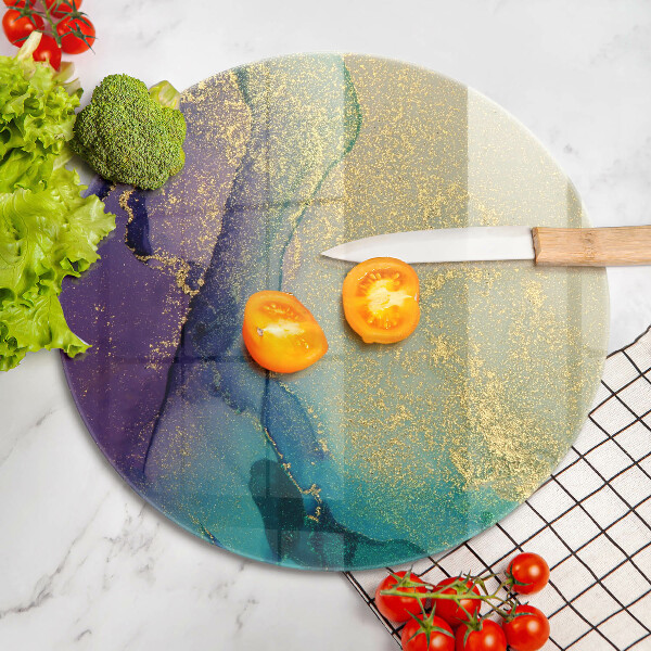 Glass cutting board Background with gold