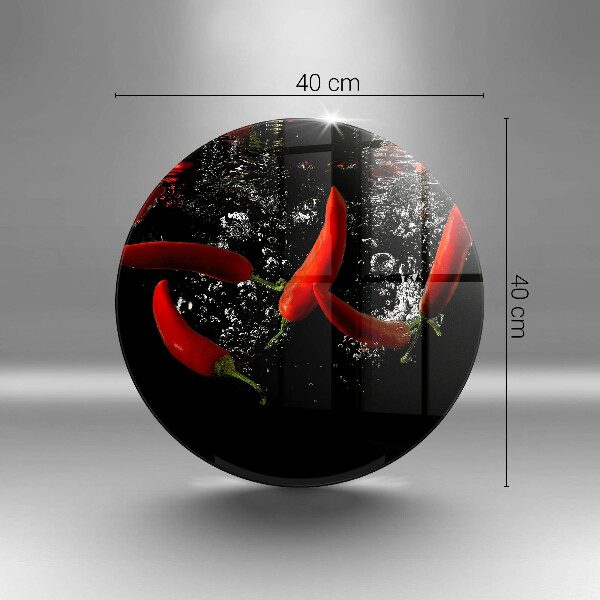 Chopping board glass Chili peppers in water