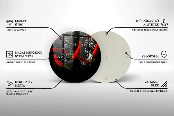 Chopping board glass Chili peppers in water