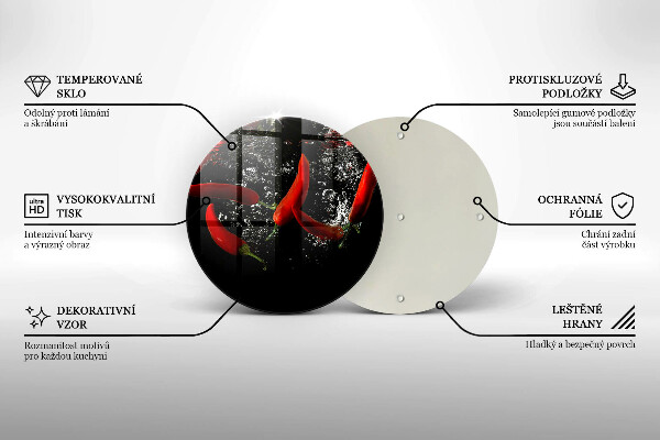 Chopping board glass Chili peppers in water