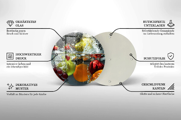 Chopping board glass Juicy fruit in water