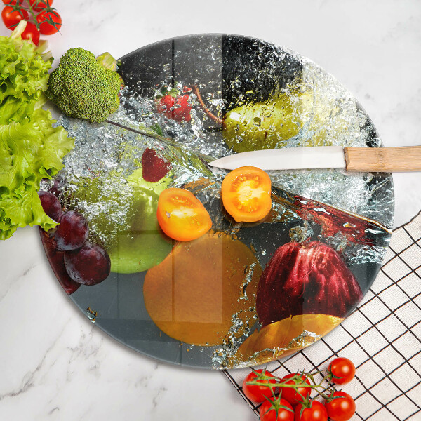 Chopping board glass Juicy fruit in water