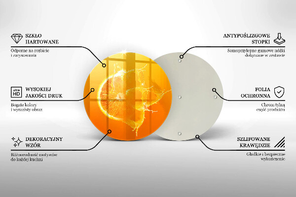 Chopping board glass Juicy fruit of orange