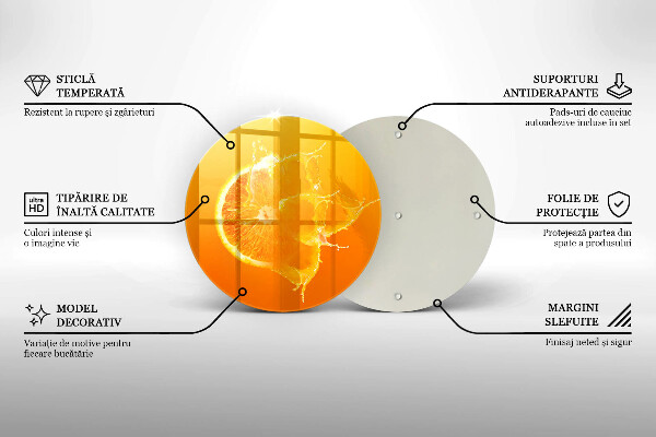 Chopping board glass Juicy fruit of orange