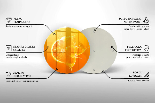 Chopping board glass Juicy fruit of orange