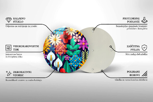 Chopping board glass Illustration meadow flowers