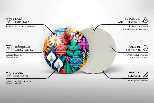 Chopping board glass Illustration meadow flowers