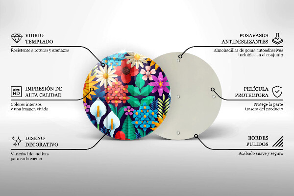 Chopping board glass Illustration meadow flowers