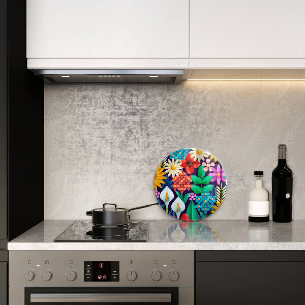 Chopping board glass Illustration meadow flowers