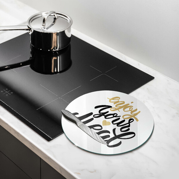 Chopping board glass The inscription Enjoy Your Meal