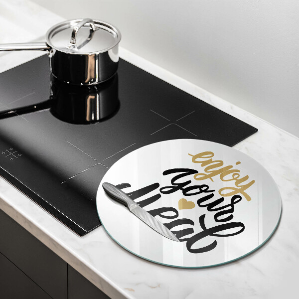 Chopping board glass The inscription Enjoy Your Meal