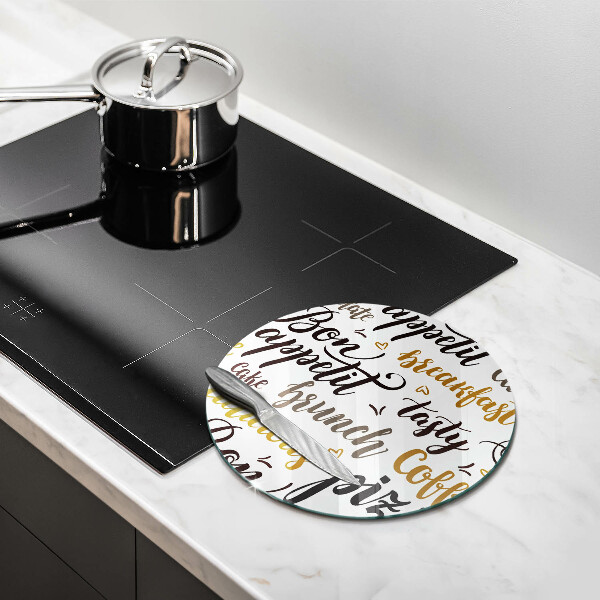Chopping board glass Text Bon Appetit
