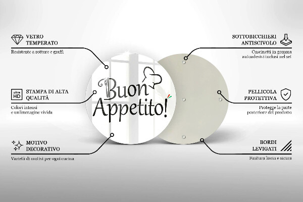 Chopping board glass The inscription Buon Appetito!