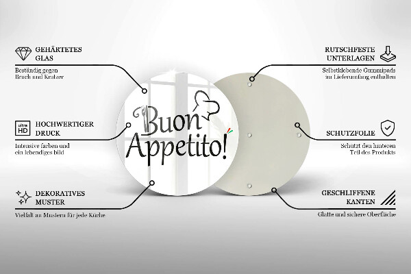 Chopping board glass The inscription Buon Appetito!