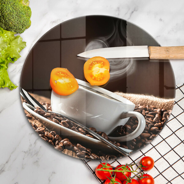 Chopping board glass Coffee and cup