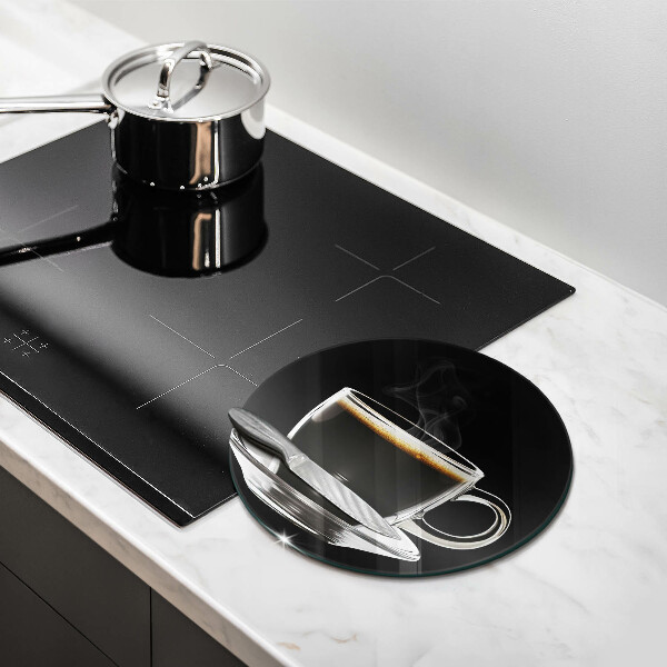 Chopping board A glass of hot coffee